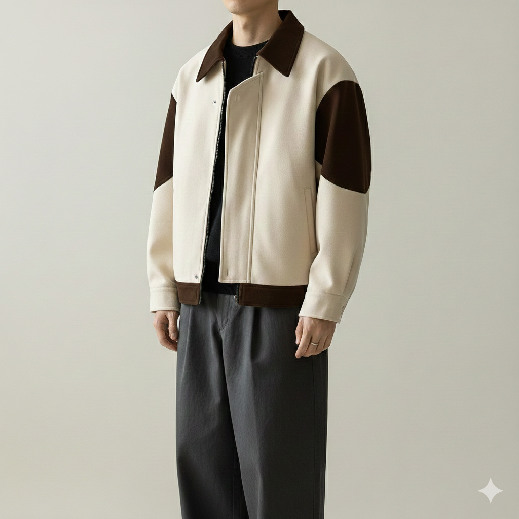 Contrast Panel Fleece Jacket - BEIGE