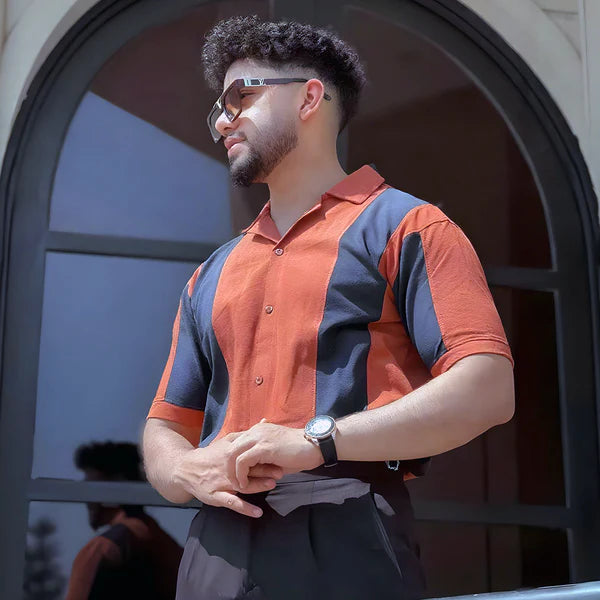 Cuban Collar Polo Shirt - Rust