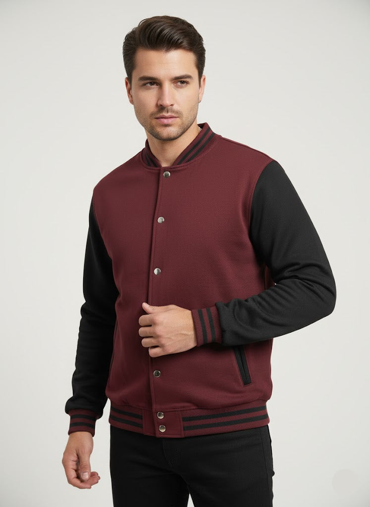 Snap-Button Varsity Jacket - Maroon