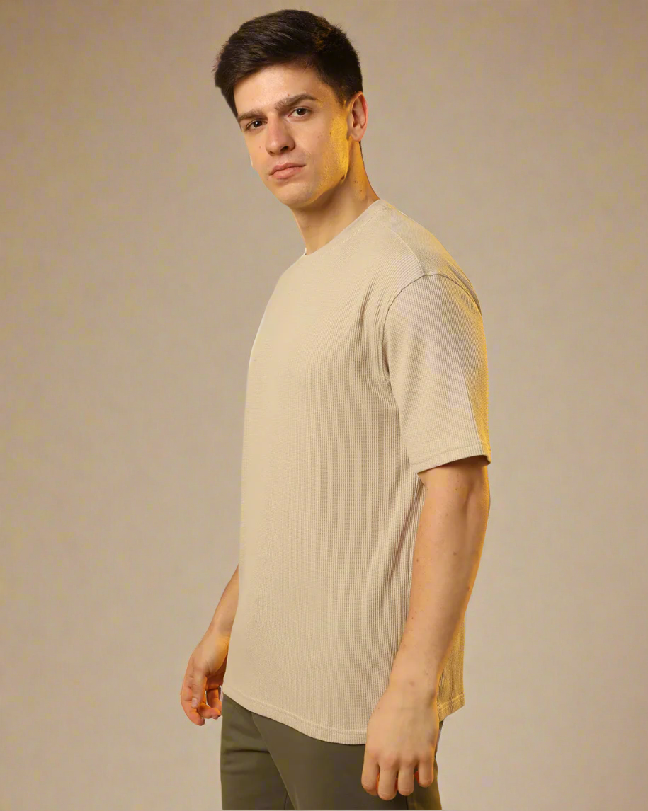 Oversized Waffle Knit Tee For Men - Biege