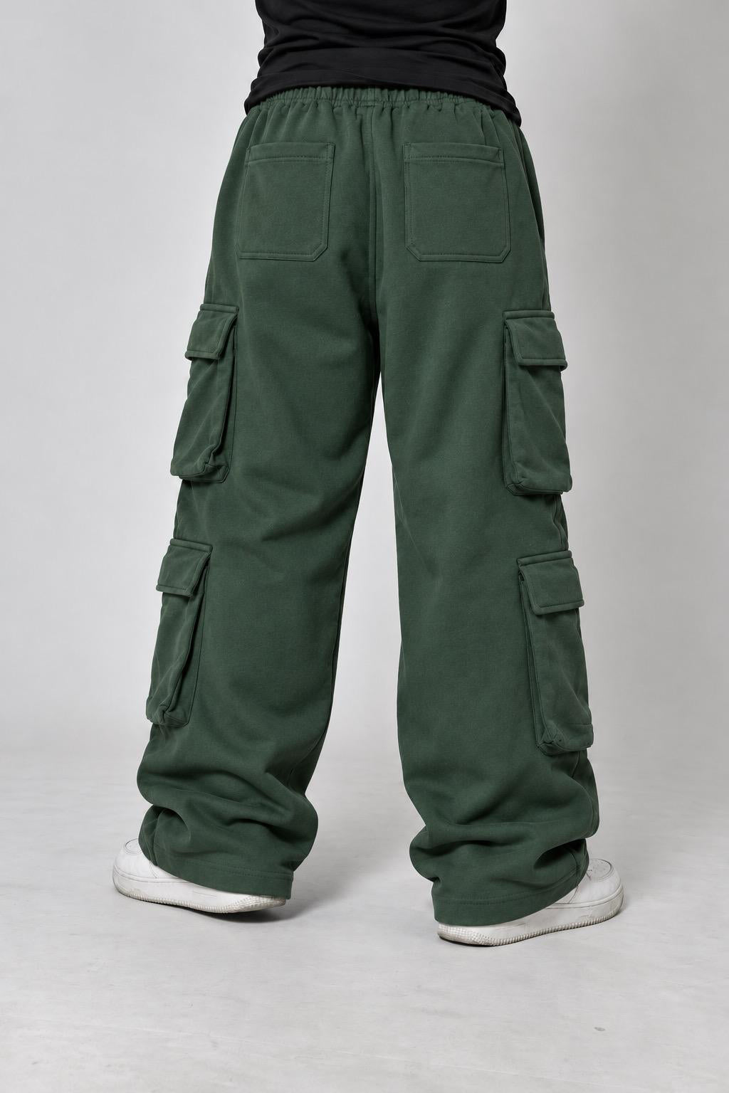 Core Oversized Fleece Cargo Trousers - Forest Green