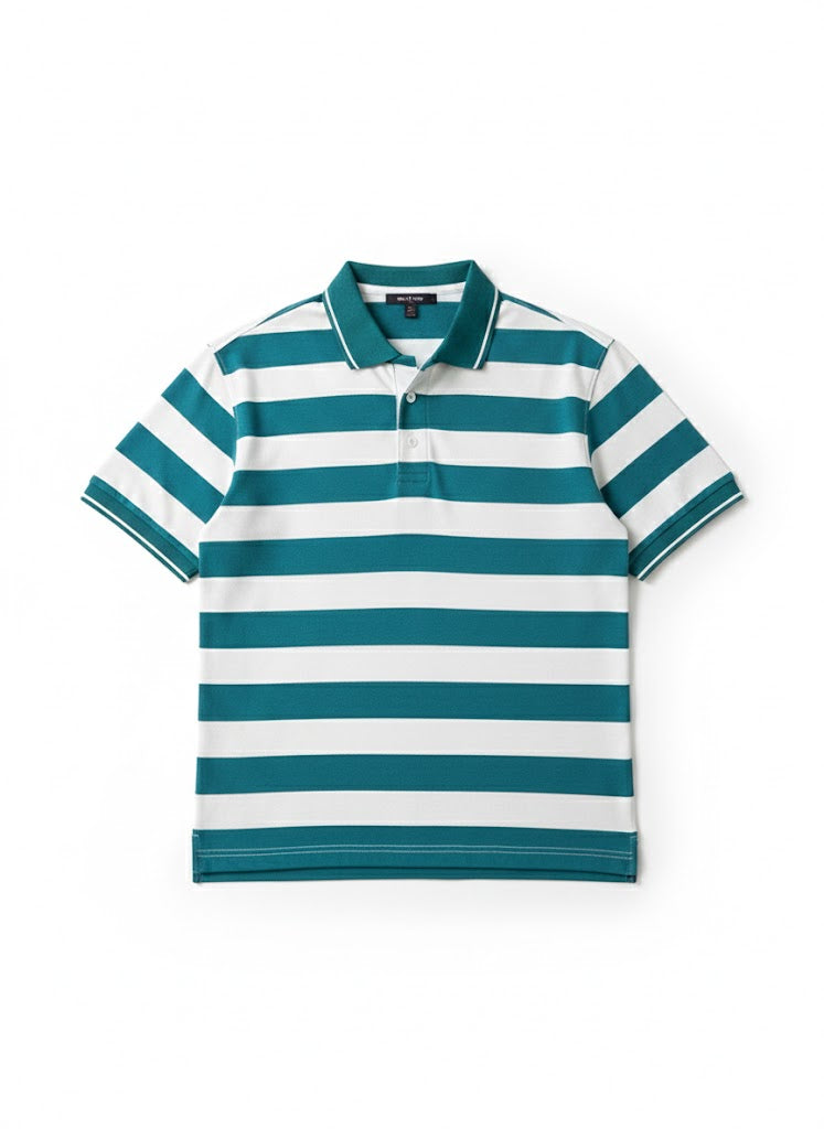 OLD MONEY STRIPE POLO - Ocean Teal