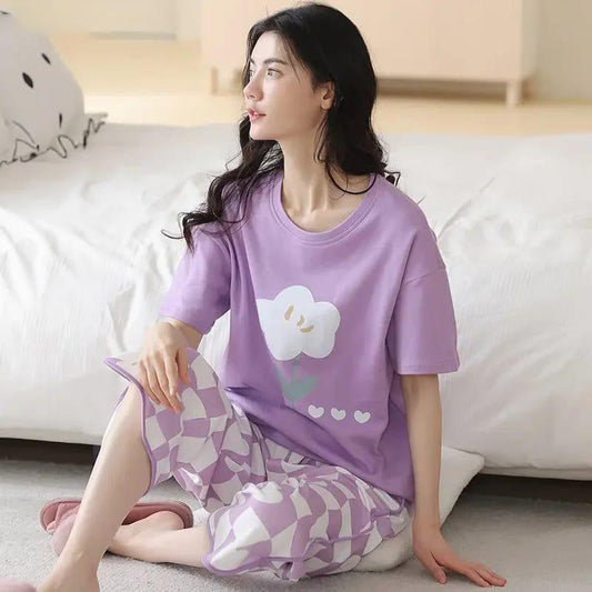SR-FLOWER PRINTED NIGHT SUIT - LILAC
