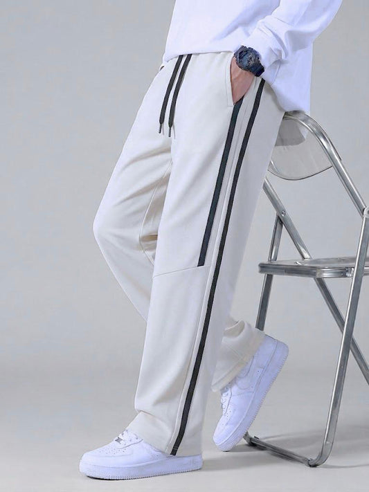 Minimal Stripe  Baggy Trouser - White