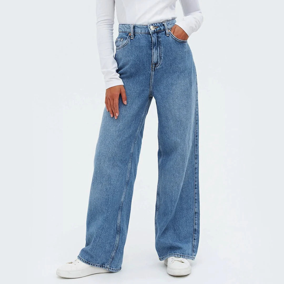 Premium Wide Leg Jeans -MID BLUE
