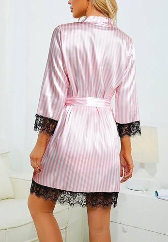 Royal Bridal Silk 4pcs set - White Pink Stripe