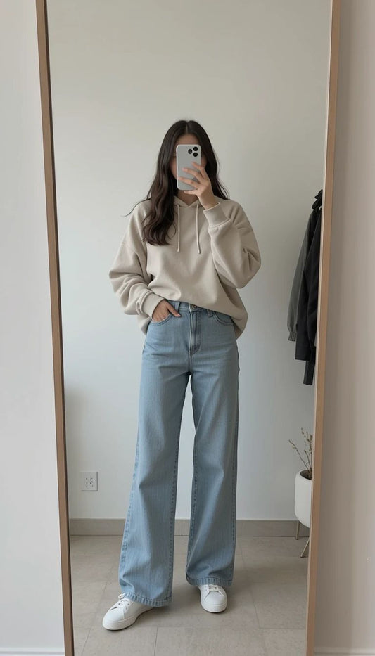 Premium Wide Leg Jeans - Snowdrop Blue