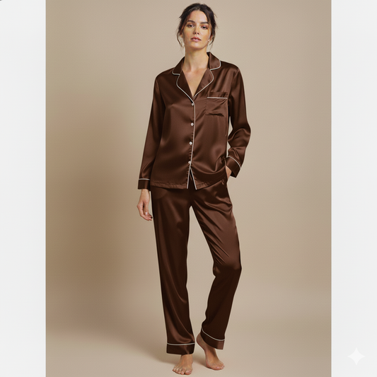Silk Button Down - Brown