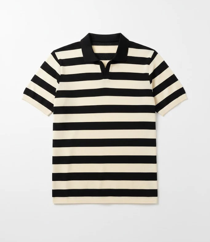 Johnny Collar Waffle Textured Polo - Black