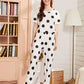 HN-BLACK AND WHITE DOTED HALF SLEEVES PRINTED NIGHT SUIT