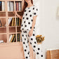 HN-BLACK AND WHITE DOTED HALF SLEEVES PRINTED NIGHT SUIT