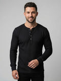 Waffle Knitted Henley Shirt - Black (Summer)