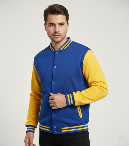 Snap-Button Varsity Jacket - Blue