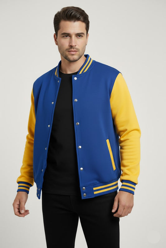 Snap-Button Varsity Jacket - Blue