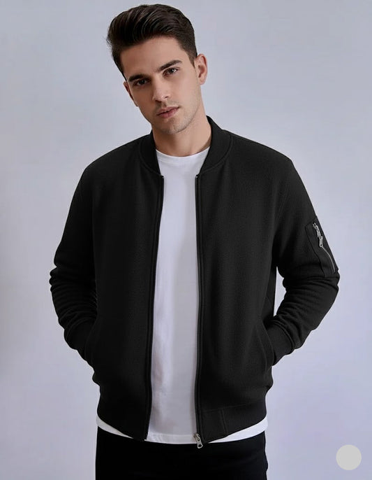 Bomber Jacket Cotton Fleece - Black