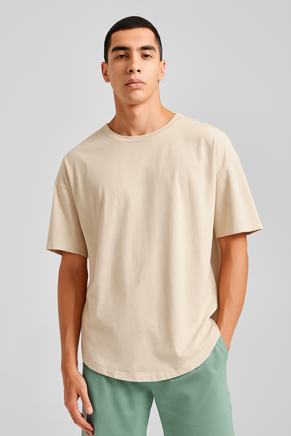 Drop Shoulder T Shirt For Men - Biege