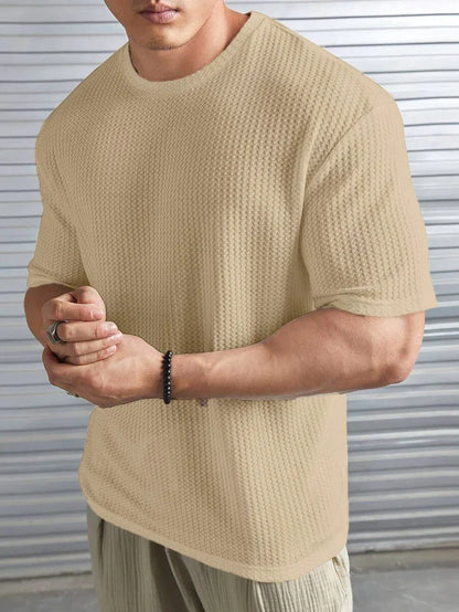 Oversized Waffle Knit Tee For Men - Biege
