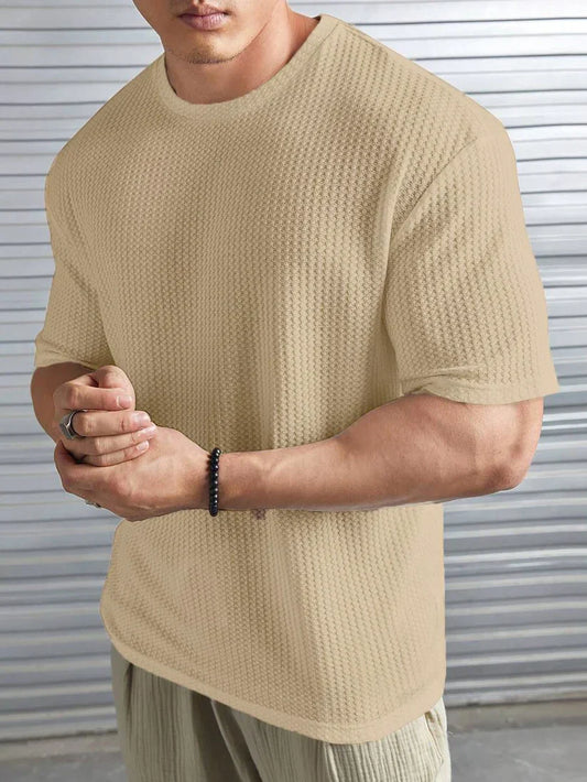 Oversized Waffle Knit Tee For Men - Biege
