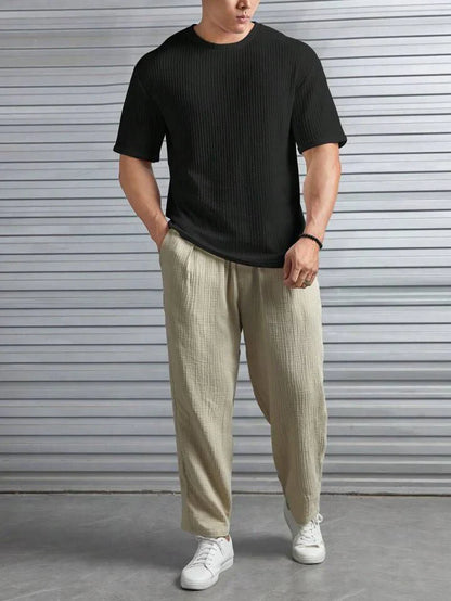 Oversized Waffle Knit Tee For Men - Black
