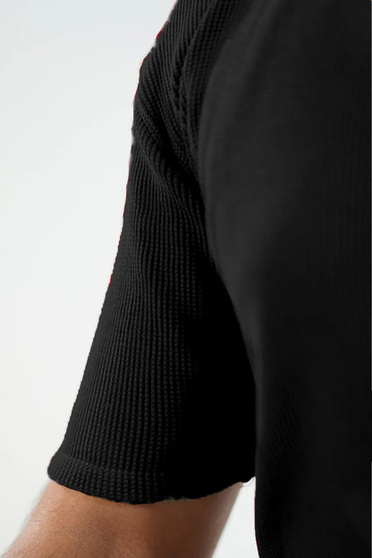 Waffle Knitted Polo - Black