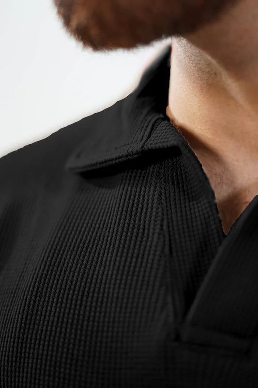 Waffle Knitted Polo - Black