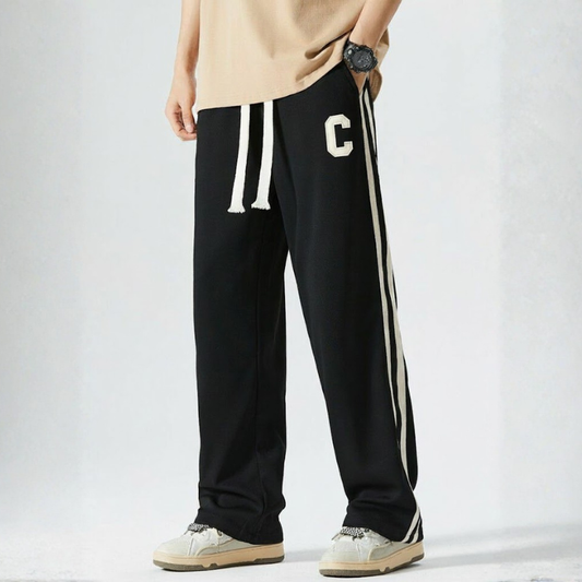 Side Stripe Embroidery Trouser - Black