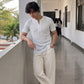 Waffle Knitted Henley Shirt - White - Half Sleeves