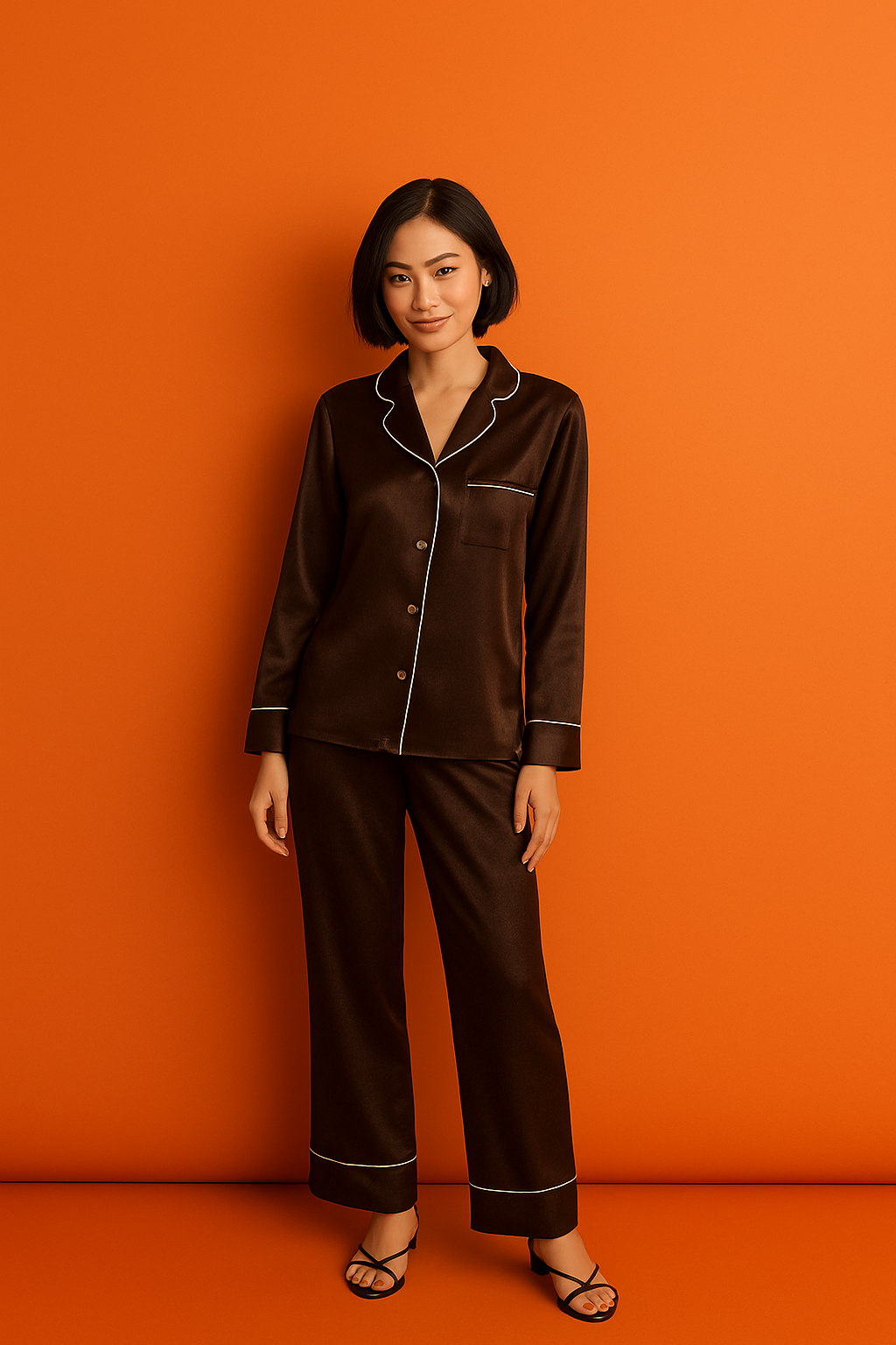 Silk Button Down - Brown