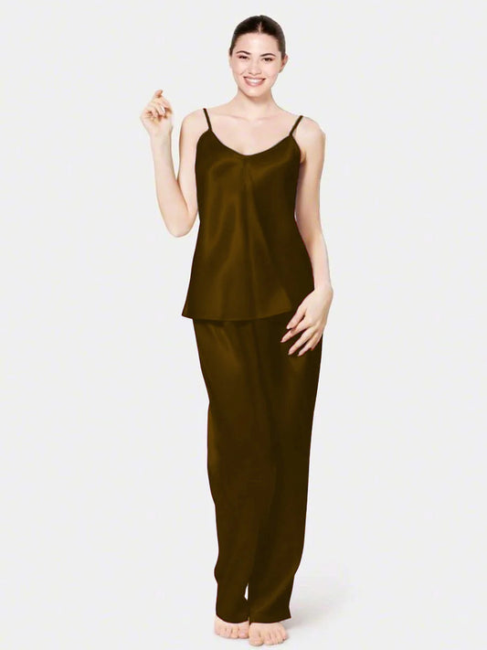 Cami Silk Pj Suit - Brown