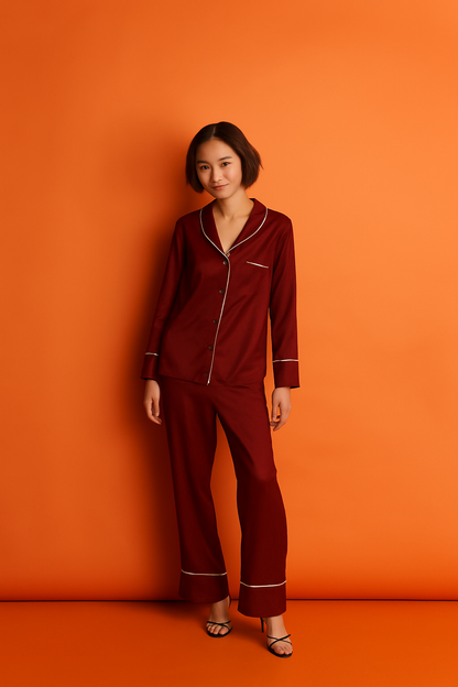 Silk Button Down - Maroon