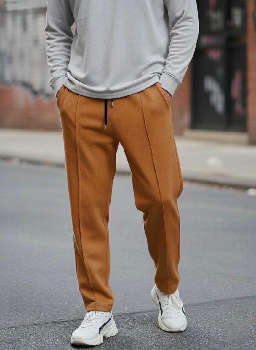 Fleece Straight Stripe Trouser - Camel Brown