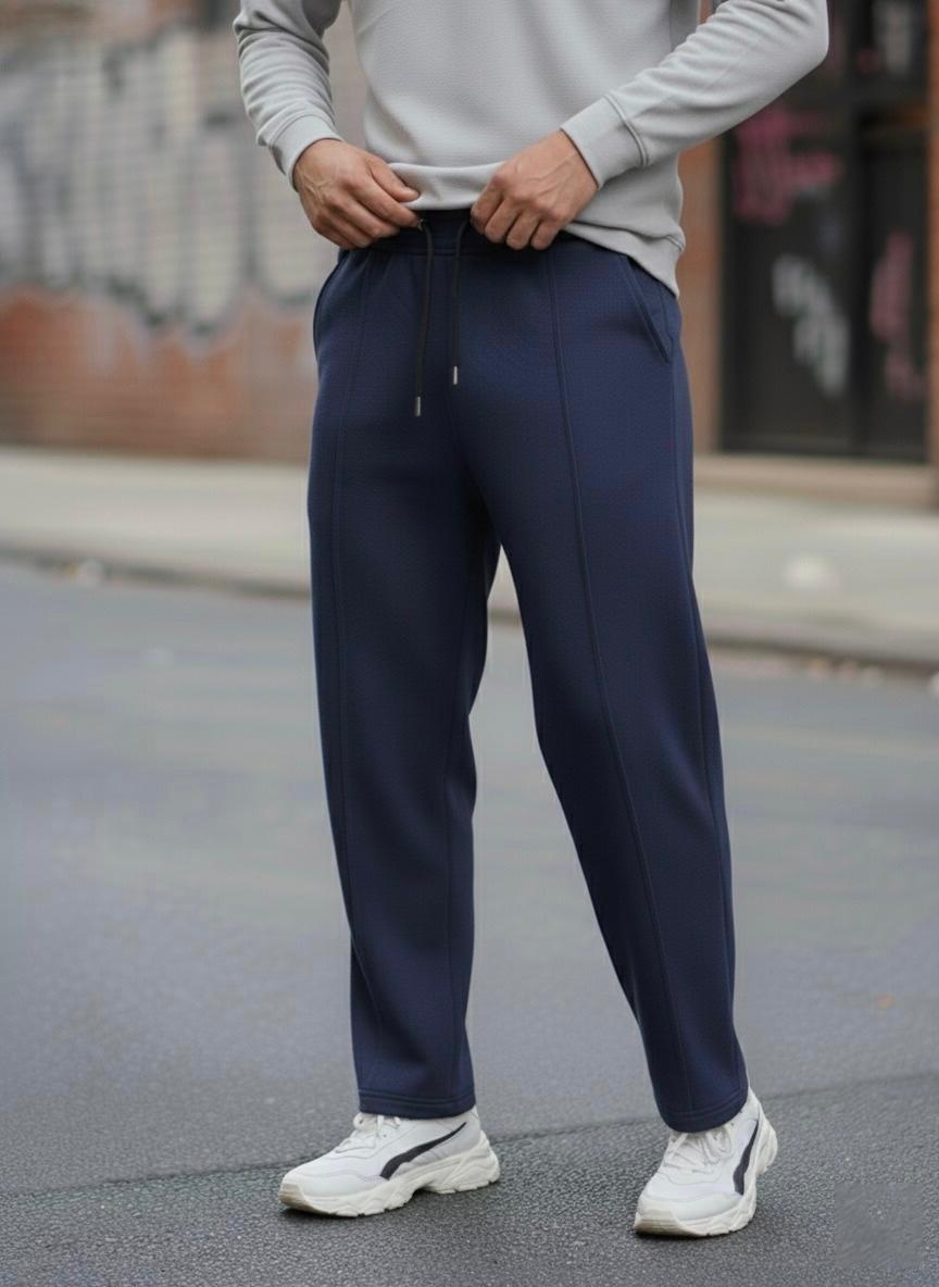 Fleece Straight Stripe Trouser - Navyblue