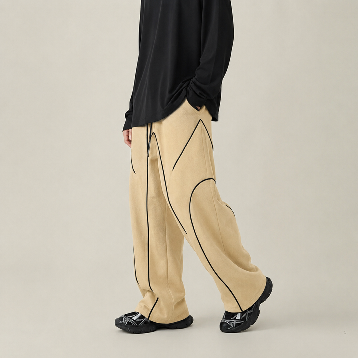 FLEXLINE BAGGY TROUSER - BIEGE WITH BLACK