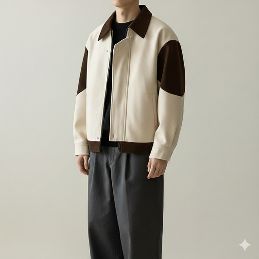 Contrast Panel Fleece Jacket - BEIGE