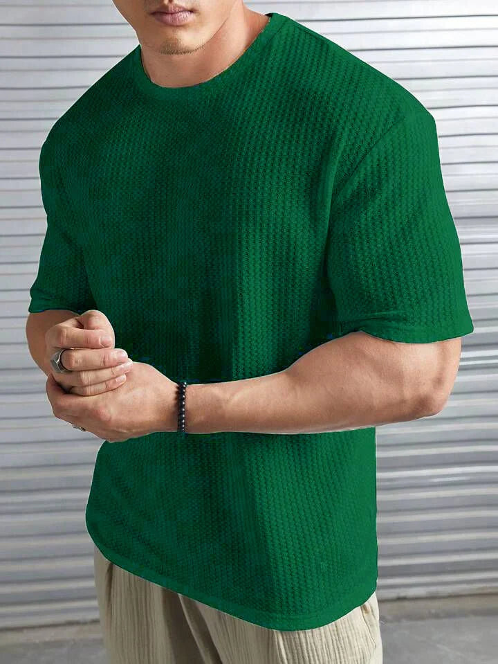 Oversized Waffle Knit Tee For Men - Green