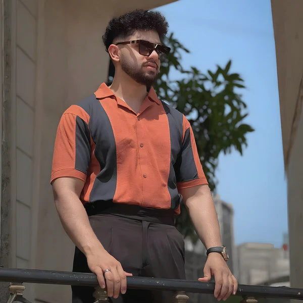 Cuban Collar Polo Shirt - Rust