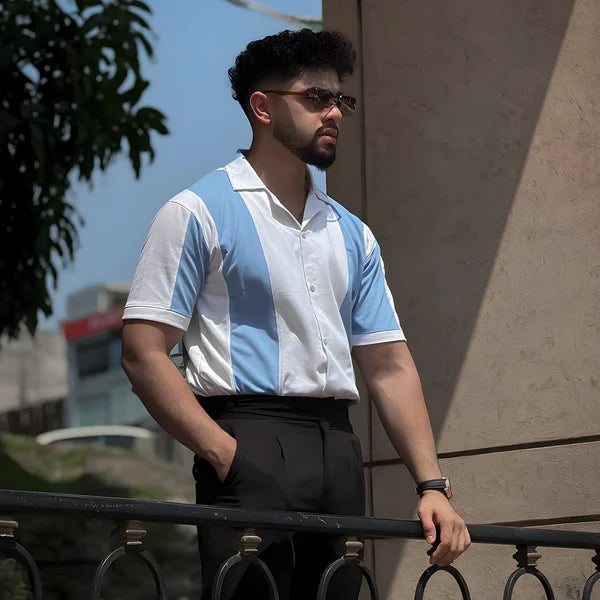 Cuban Collar Polo Shirt - Aqua