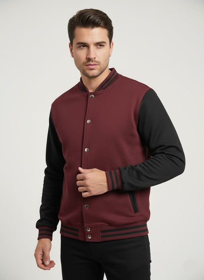 Snap-Button Varsity Jacket - Maroon