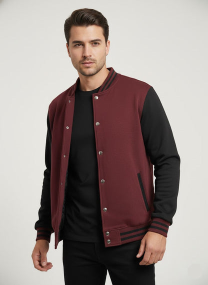 Snap-Button Varsity Jacket - Maroon