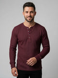 Waffle Knitted Henley Shirt - Maroon (Summer)