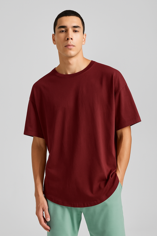 Drop Shoulder T Shirt For Men - Maroon