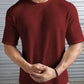Oversized Waffle Knit Tee For Men - Maroon