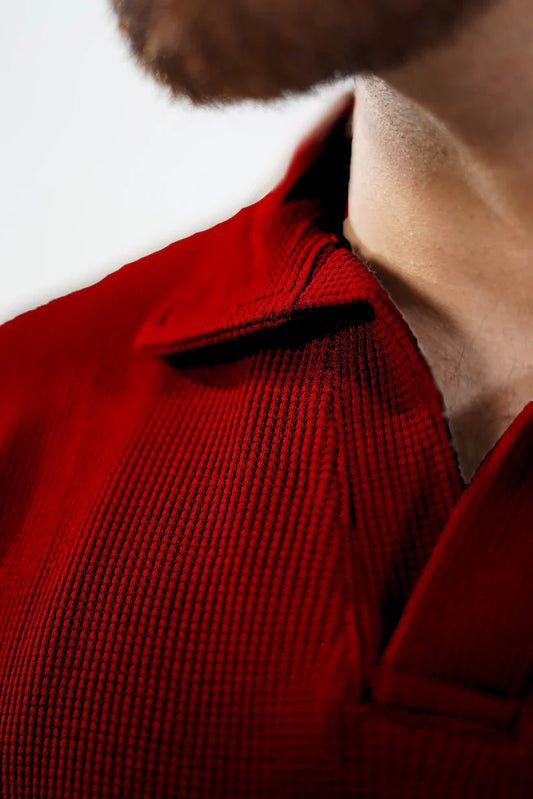 Waffle Knitted Polo - Maroon