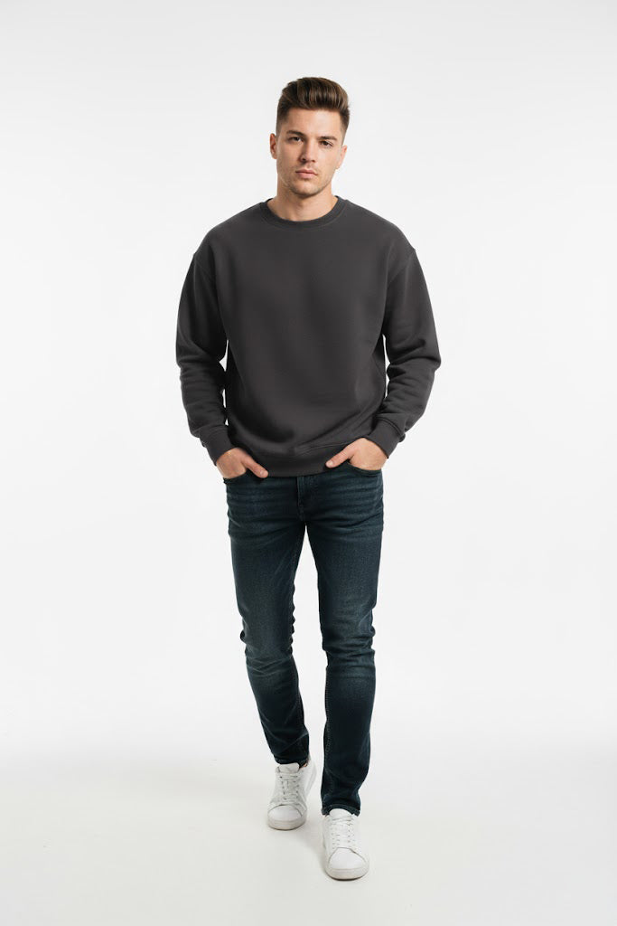 PLAIN SWEATSHIRT FOR MEN - CHARCOAL