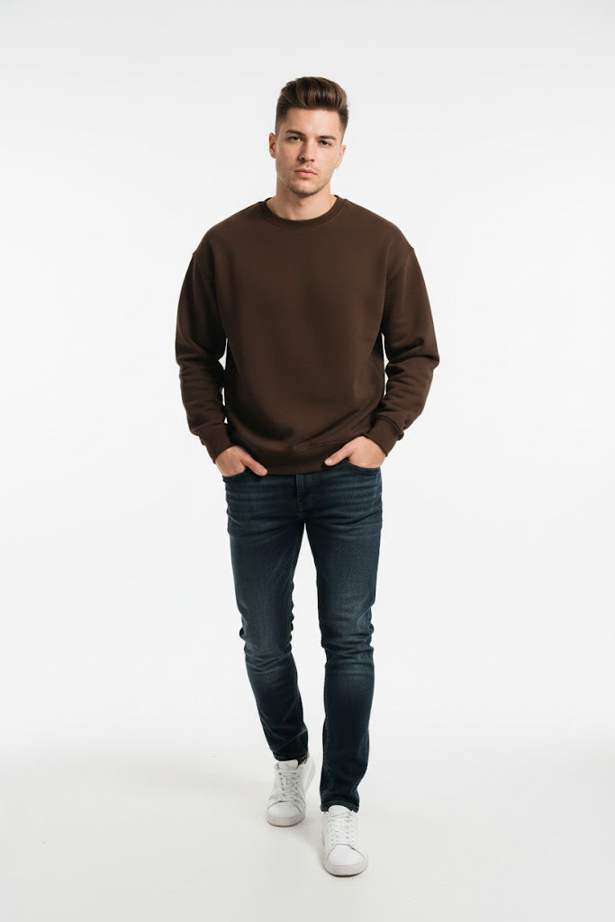 PLAIN SWEATSHIRT FOR MEN - DARKBROWN
