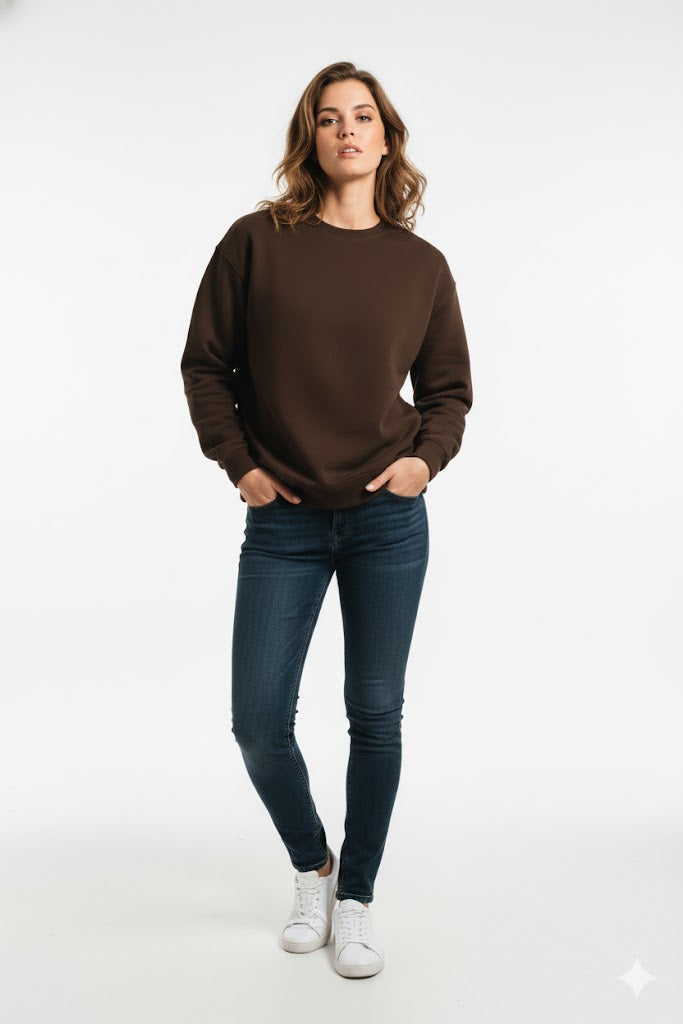 PLAIN SWEATSHIRT FOR WOMEN - DARKBROWN