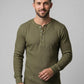 Waffle Knitted Henley Shirt - Olive (Summer)