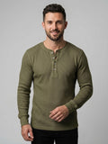 Waffle Knitted Henley Shirt - Olive (Summer)