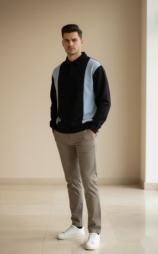 Old Money Panel Collar Sweatshirt - OMS02