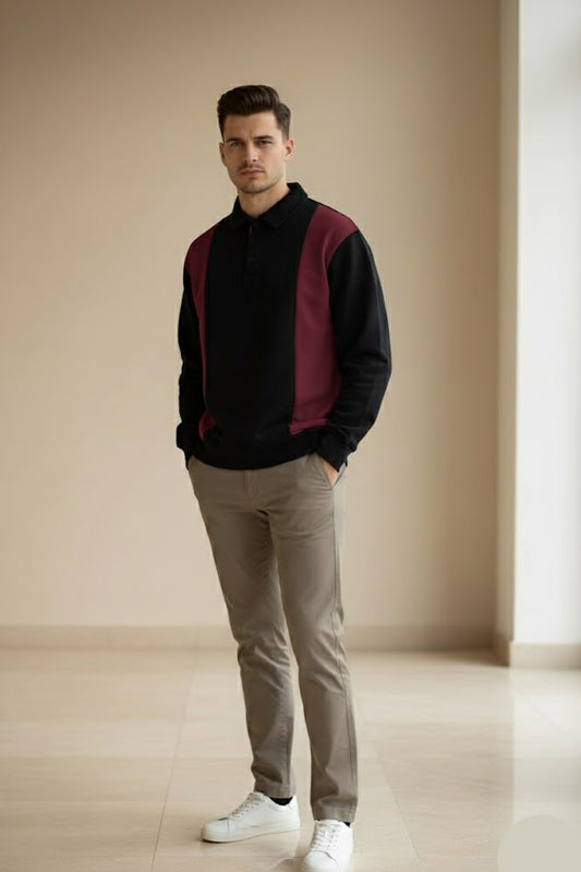 Old Money Panel Collar Sweatshirt - OMS01